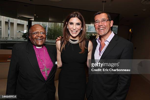 Archbishop Desmond Tutu, host Jo Champa and Author Robert V. Taylor at a Once In a Lifetime Conversation with Noble Peace Price Winner Archbishop...