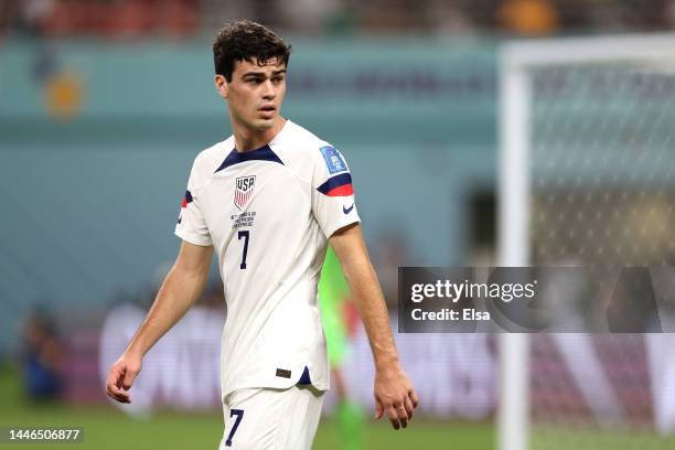 Giovanni Reyna of United States reacts during the FIFA World Cup Qatar 2022 Round of 16 match between Netherlands and USA at Khalifa International...
