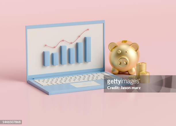 computer and rising economic trend chart - business corporate illustration arrow bildbanksfoton och bilder
