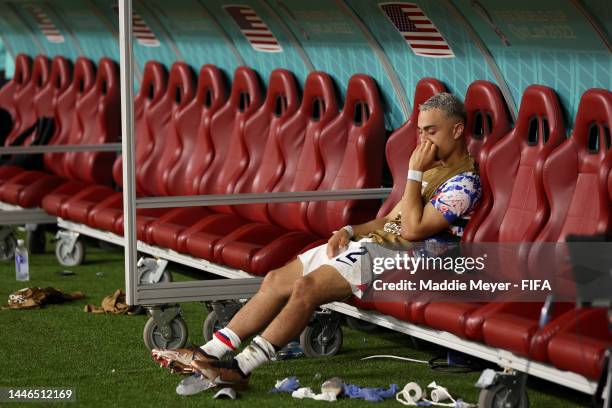 Sergino Dest of United States look dejected after their sides' elimination from the tournament during the FIFA World Cup Qatar 2022 Round of 16 match...