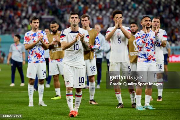 Christian Pulisic of USA looks dejected after their side's elimination from the tournament during the FIFA World Cup Qatar 2022 Round of 16 match...