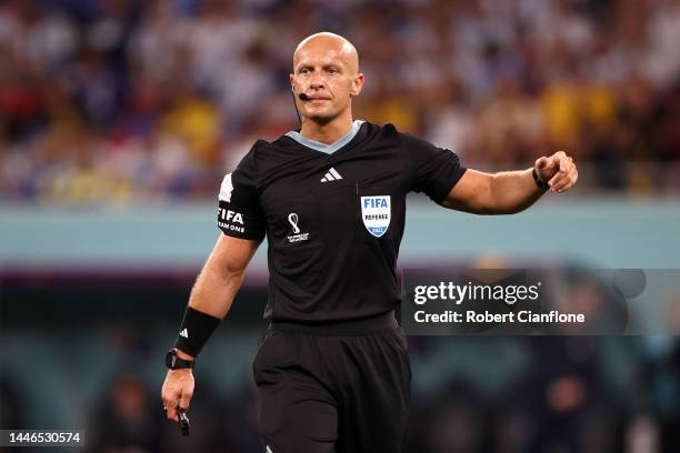 Referee Szymon Marciniak looks on during the FIFA World Cup Qatar 2022 Round of 16 match between Argentina and Australia at Ahmad Bin Ali Stadium on...