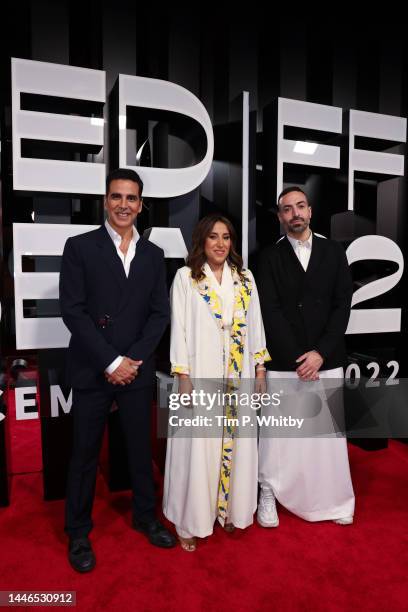 Akshay Kumar, Jomana Al Rashed and CEO of Red Sea International Film Festival, Mohammed Al Turki attend the screening of "Sattar" and "Hanging...