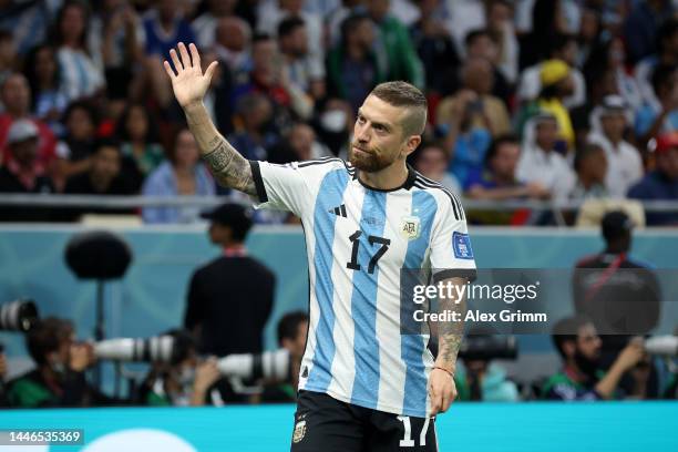 Alejandro Gomez of Argentina applauds fans during the FIFA World Cup Qatar 2022 Round of 16 match between Argentina and Australia at Ahmad Bin Ali...