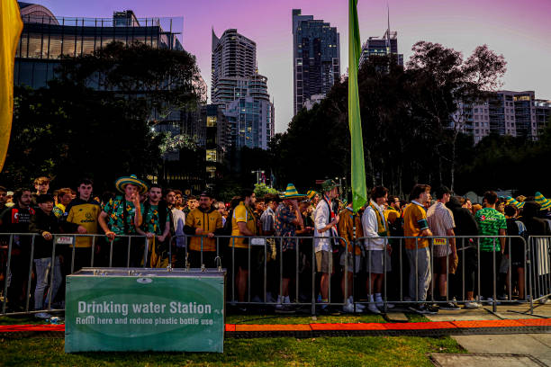 AUS: Fans Gather To Watch Socceroos v Argentina At Public Viewings