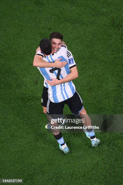 Julian Alvarez of Argentina celebrates after scoring the team's second goal during the FIFA World Cup Qatar 2022 Round of 16 match between Argentina...