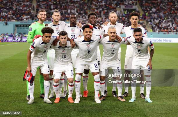 Team line up before the FIFA World Cup Qatar 2022 Round of 16 match between Netherlands and USA at Khalifa International Stadium on December 03, 2022...