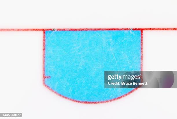 Graphic view of the lines on the hockey rink prior to the game between the Nashville Predators and the New York Islanders at the UBS Arena on...