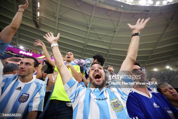 Argentina fans celebrate after the team's victory during the FIFA World Cup Qatar 2022 Round of 16 match between Argentina and Australia at Ahmad Bin...