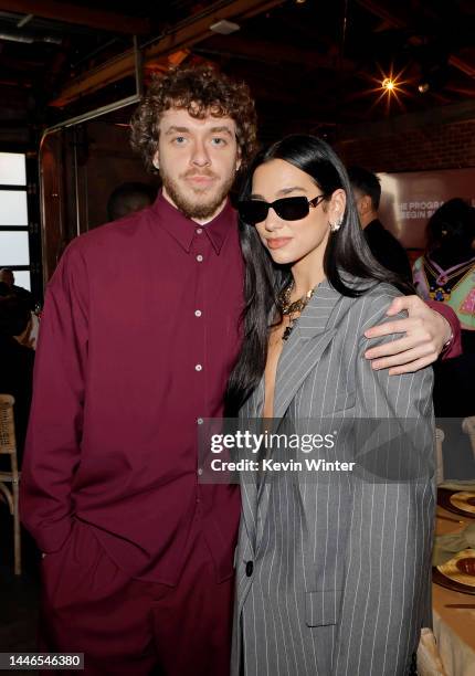 Jack Harlow and Dua Lipa attend Variety's 2022 Hitmakers Brunch at City Market Social House on December 03, 2022 in Los Angeles, California.