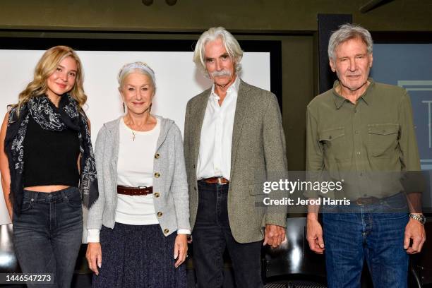 Isabel May, Helen Mirren, Sam Elliott and Harrison Ford attend SAG FYC "1923" & "1883" at SAG-AFTRA on December 03, 2022 in Los Angeles, California.