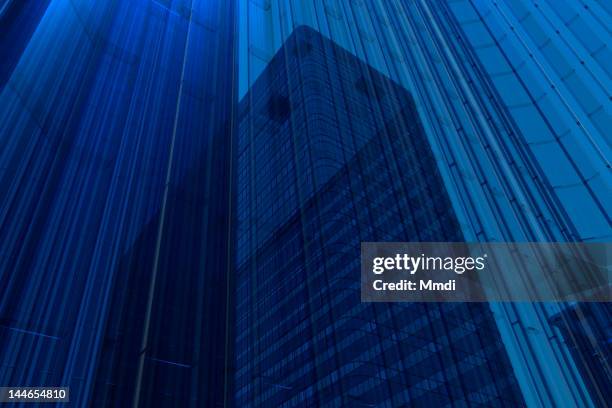 blue glass building - low angle view stock-grafiken, -clipart, -cartoons und -symbole