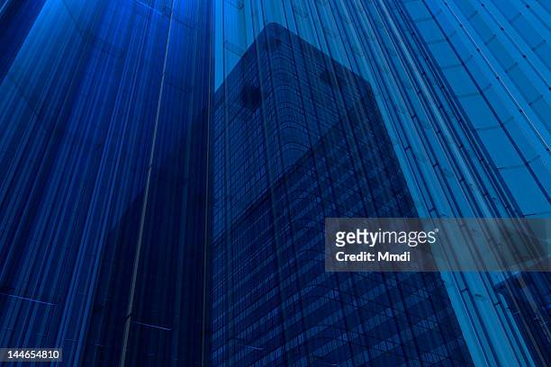 illustrazioni stock, clip art, cartoni animati e icone di tendenza di blue glass building - grattacielo