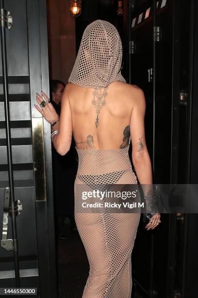 Rita Ora is seen attending Vas J Morgan' birthday party at Miro restaurant in Mayfair on December 03, 2022 in London, England.