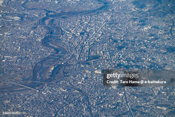 okazaki city in aichi of japan aerial view from airplane - okazaki stock pictures, royalty-free photos & images