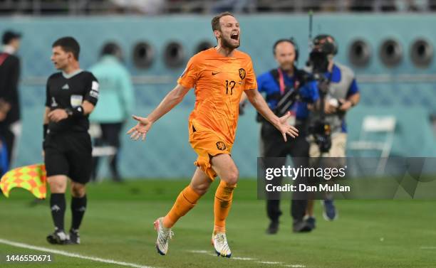 Daley Blind of Netherlands celebrates after scoring the team's second goal during the FIFA World Cup Qatar 2022 Round of 16 match between Netherlands...