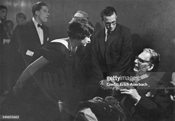 Marion Stein, Countess of Harewood, and George Lascelles, 7th Earl of Harewood, with German conductor Otto Klemperer at the Royal Albert Hall,...