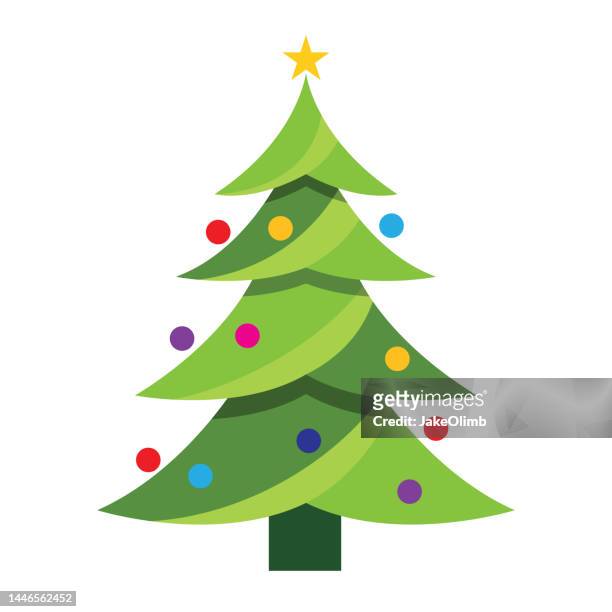 weihnachtsbaum flat style - weihnachtsstern stock-grafiken, -clipart, -cartoons und -symbole