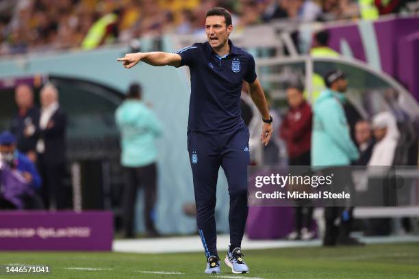 Lionel Scaloni, Head Coach of Argentina, during the FIFA World Cup Qatar 2022 Round of 16 match between Argentina and Australia at Ahmad Bin Ali...