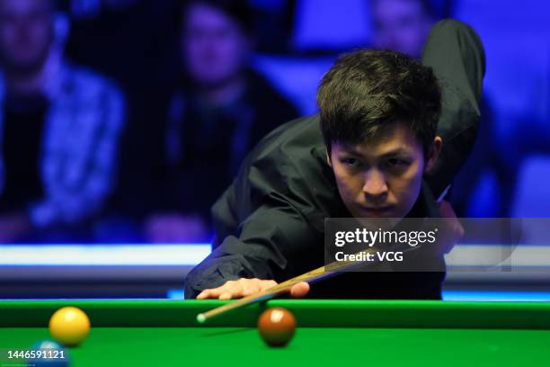 Thepchaiya Un-Nooh of Thailand plays a shot during the semi-final match against Gary Wilson of England on day 6 of the 2022 BetVictor Scottish Open...