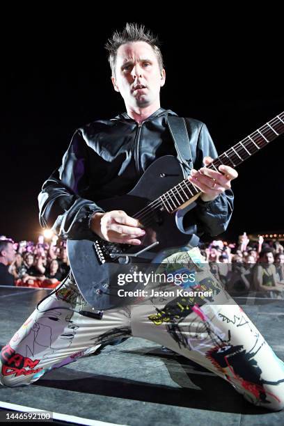 Matt Bellamy of MUSE performs on stage during Audacy Beach Festival at Fort Lauderdale Beach on December 03, 2022 in Fort Lauderdale, Florida.