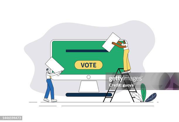 people voting online with computer. - online voting stock illustrations