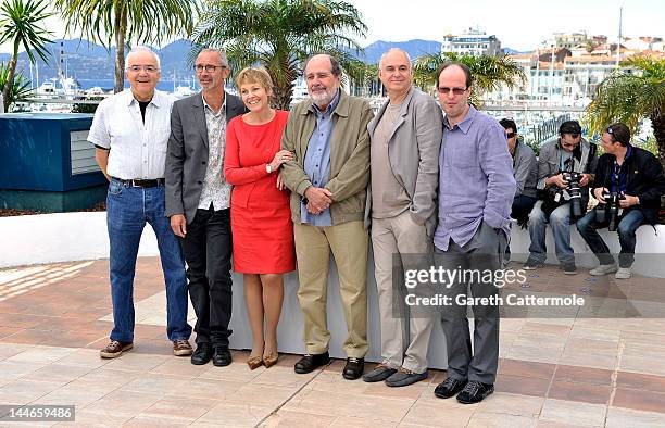 Jury members Michel Andrieu, Remy Chevrin, Gloria Satta, President of the Jury Carlos Diegues, Herve Icovic, Francis Gavelle pose at the "Jury Camera...