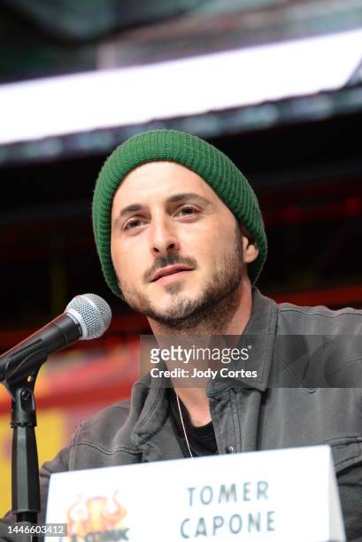 Tomer Capone on the mainstage for "The Boys" Panel on Day Two of the 2022 Los Angeles Comic Con held at Los Angeles Convention Center on December 03,...