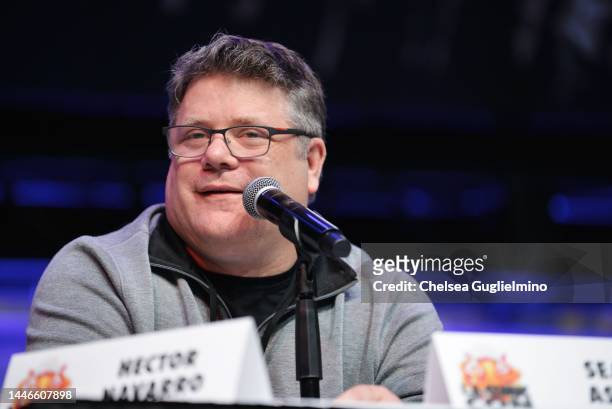 Actor Sean Astin speaks onstage during "The Lord of the Rings" panel at 2022 Los Angeles Comic Con at Los Angeles Convention Center on December 03,...