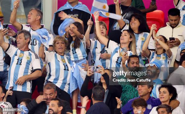 Diana Hernandez, mother of Angel Di Maria of Argentina, his wife Jorgelina Cardoso celebrate the victory following the FIFA World Cup Qatar 2022...