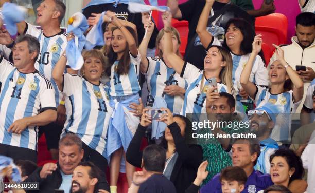 Diana Hernandez, mother of Angel Di Maria of Argentina, his wife Jorgelina Cardoso celebrate the victory following the FIFA World Cup Qatar 2022...