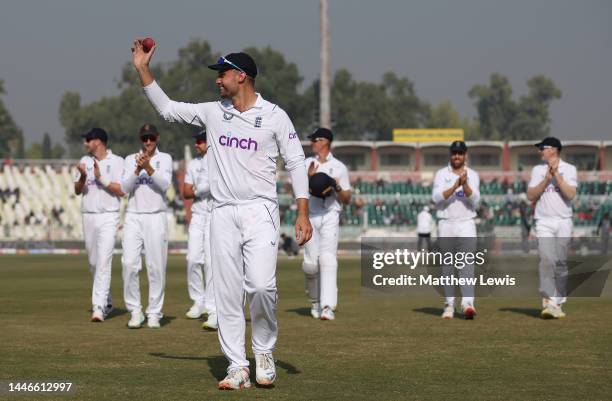 Will Jacks of England salutes the crowd as he leaves the field after taking a six wicket haul during the First Test Match between Pakistan and...