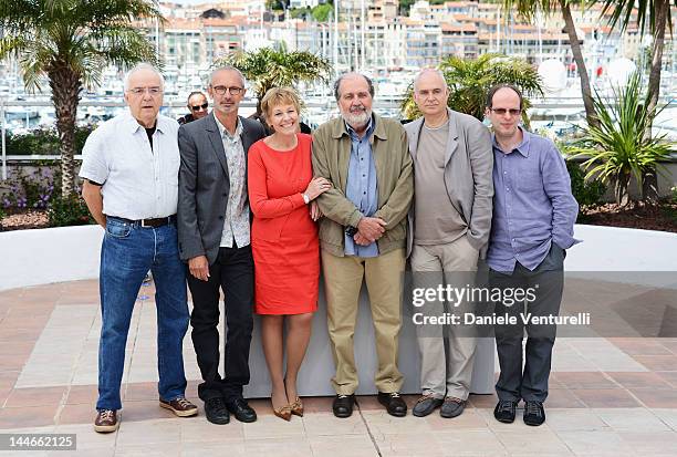 Jury members Michel Andrieu, Remy Chevrin, Gloria Satta, President of the Jury Carlos Diegues, Herve Icovic, Francis Gavelle pose at the Jury Camera...