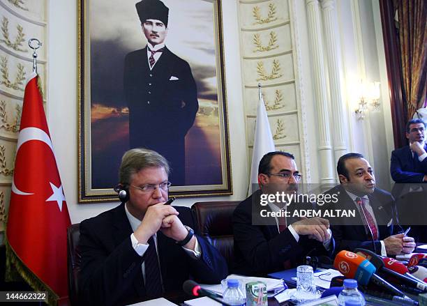 Enlargement Commissioner Stefan Fule , Turkey's Justice Minister Sadullah Ergin and Turkey's EU Affairs Minister Egemen Bagis give a press conference...