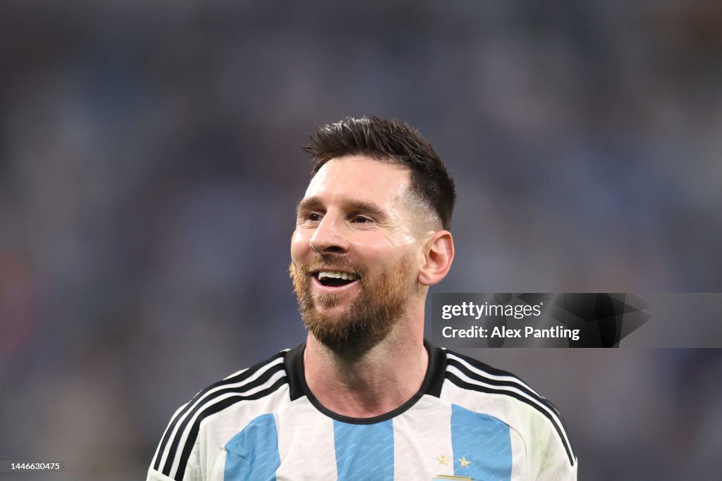 Messi Round Lionel Messi of Argentina smiles during the FIFA World Cup Qatar 2022 ...