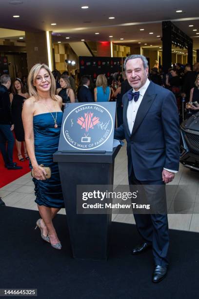 Linda Frum and David Frum attend the unveiling of the Canada’s Walk of Fame 2022 commemorative plaque to celebrate Barbara Frum's induction during...