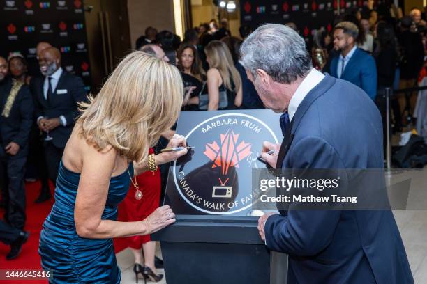 Linda Frum and David Frum attend the unveiling of the Canada’s Walk of Fame 2022 commemorative plaque to celebrate Barbara Frum's induction during...