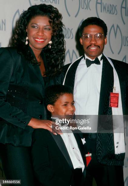 Singer Natalie Cole, son Robert Yancy and Herbie Hancock attending 15th Annual American Music Awards on January 25, 1988 at Shrine Auditorium in Los...