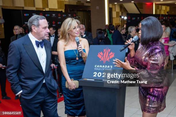 David Frum, Linda Frum, and Traci Melchor attend the unveiling of the Canada’s Walk of Fame 2022 commemorative plaque to celebrate Barbara Frum's...