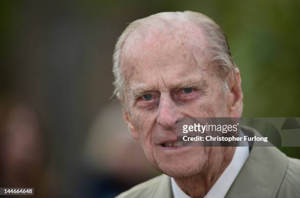 Prince Philip, Duke of Edinbugh, smiles as he visits Chester Zoo with the Queen as part of her tour of the North West on May 17, 2012 in Chester,...