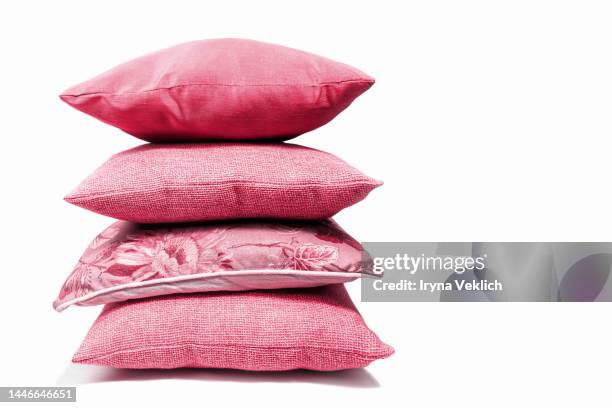 soft colorful pillows with flower ornament in color of the year 2023 viva magenta on white background. - pillow foto e immagini stock