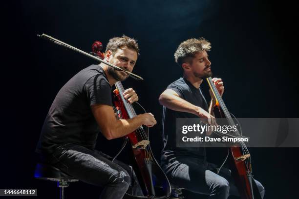Stjepan Hauser and Luka Šulić of 2CELLOS perform for the last time at Spark Arena on December 04, 2022 in Auckland, New Zealand. After 10 years...