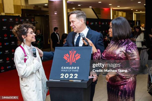 Tatiana Maslany, Jeffrey Latimer, and Traci Melchor attend the unveiling of Tatiana's Canada’s Walk of Fame 2022 commemorative plaque to celebrate...