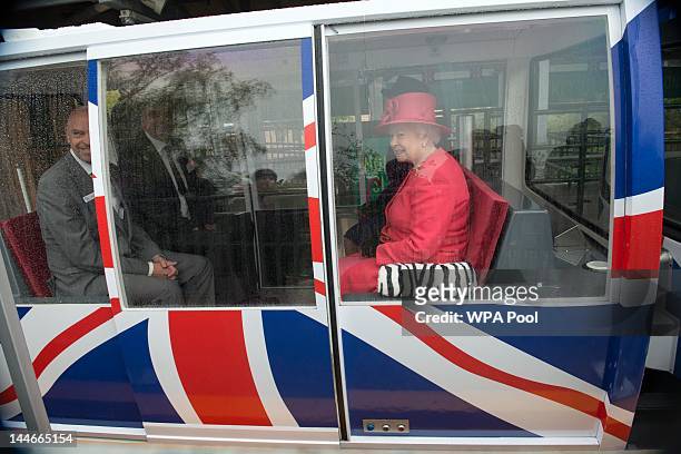 Queen Elizabeth II travels by Monorail as she visits Chester Zoo as part of her tour of the North West on May 17, 2012 in Chester, England. The Queen...