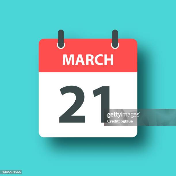 ilustrações de stock, clip art, desenhos animados e ícones de march 21 - daily calendar icon on blue green background with shadow - março