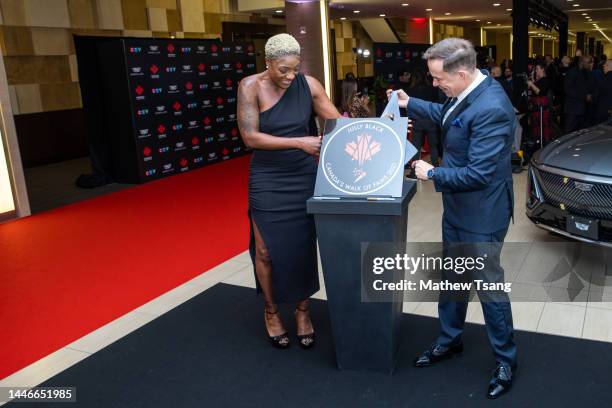 Jully Black and Jeffrey Latimer attend the unveiling of Jully's Canada’s Walk of Fame 2021 commemorative plaque to celebrate her induction for Arts &...