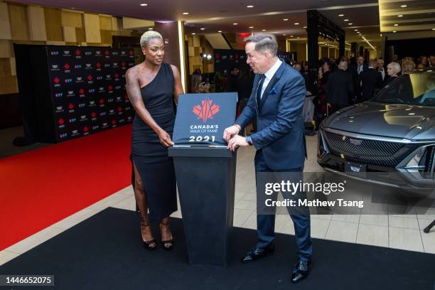 Jully Black and Jeffrey Latimer attend the unveiling of Jully's Canada’s Walk of Fame 2021 commemorative plaque to celebrate her induction for Arts &...