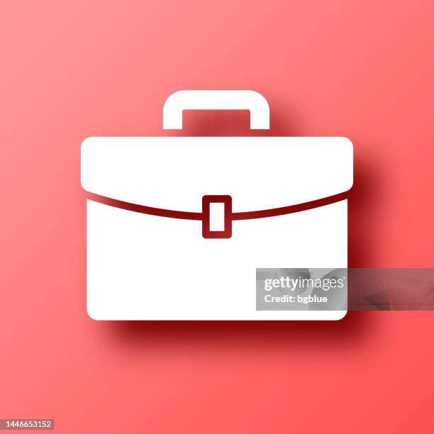 briefcase. icon on red background with shadow - red leather stock illustrations