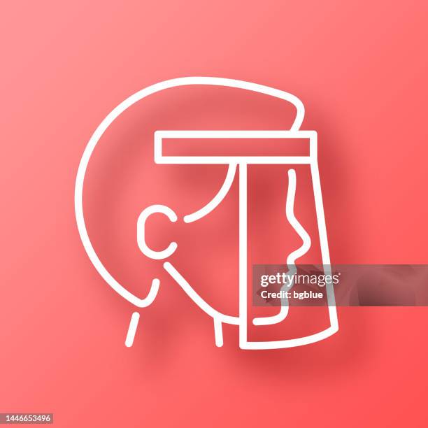 person with medical protective face shield. icon on red background with shadow - shielding face stock illustrations