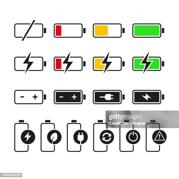 battery charge indicator icon set - smartphone charging stock illustrations